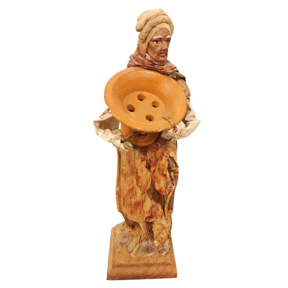 Vintage Handmade Mexican Folk Art Paper Mache Worker Perforated Pot Figurine 11"